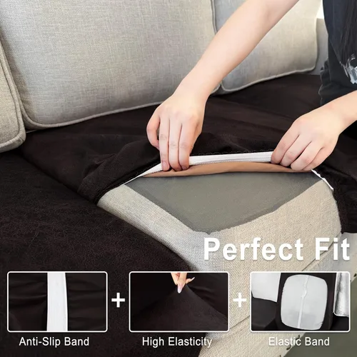 Miniatura 4 de ANARACHON Fundas de cojín de sofá con aspecto de cuero, juego de fundas de asiento de sofá, protector de muebles para sillón seccional, sofá biplaza