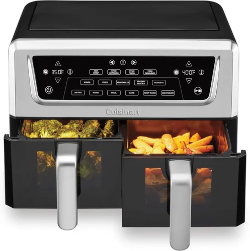 Miniatura 10 de Cuisinart Freidora de aire de 2 cestas, 2-4.25 QT, total 8.5 QT, 4 funciones: freír al aire, asar, hornear y mantener caliente, características Sync