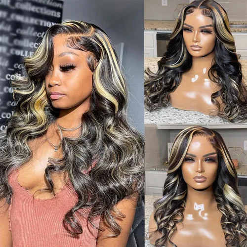 Miniatura 6 de Lemoda FB/27 Balayage - Pelucas de cabello humano con encaje frontal de 13 x 6 pulgadas, color degradado, ondulado, HD, transparente, encaje