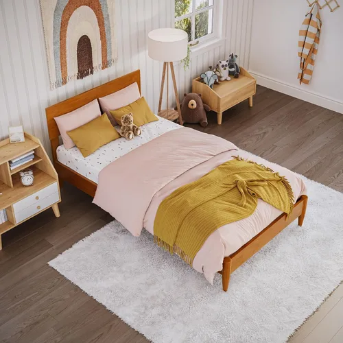Miniatura 7 de AFI, Aria - Cama de plataforma moderna de perfil bajo de madera maciza, tamaño individual, color caramelo claro