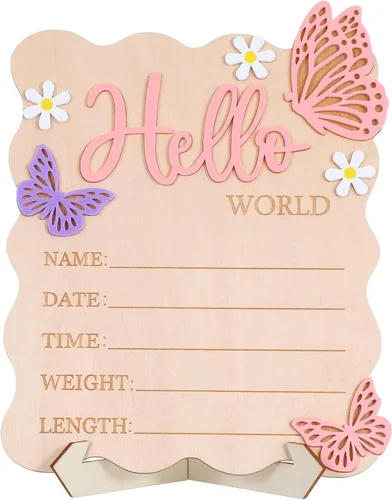 Letrero de bienvenida para bebé, letrero de Hello World para recién nacido, letrero de anuncio de nombre de bebé de nacimiento para niñas en