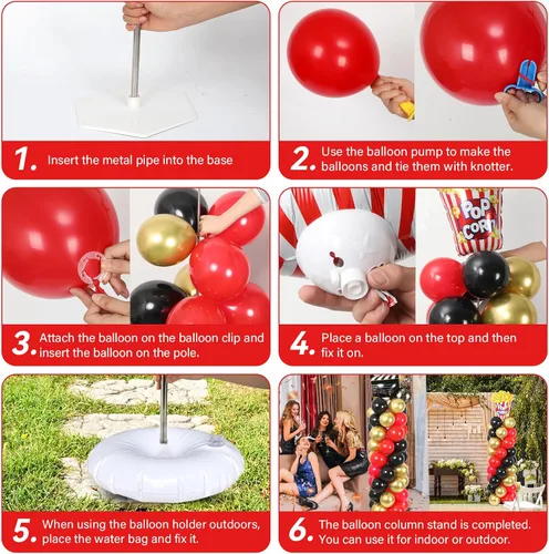 Miniatura 4 de Juego de 2 soportes de columna de globos nocturnos de película con 102 globos de aluminio de palomitas de maíz, soporte de torre ajustable de 5.57