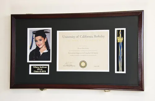 Miniatura 29 de Marco de diploma de graduación personalizado con borla, tapa de fotos grabado, vitrina para certificado de 11 x 8.5 pulgadas con colores Acabado
