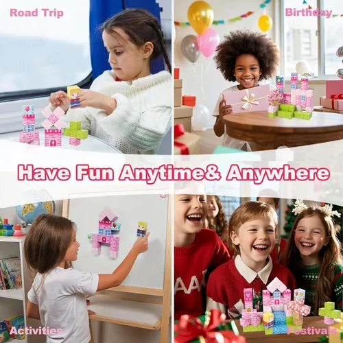 Miniatura 7 de WSHIMIN Princess Castle Toys Bloques de construcción magnéticos para niños de 4 a 8 años, juguetes sensoriales STEM magnéticos
