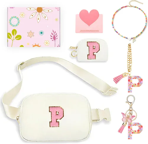 Miniatura 38 de Regalos de moda para niñas adolescentes, cangurera con monograma para niña con llavero, collar, dijes de taza, tarjeta de felicitación y caja