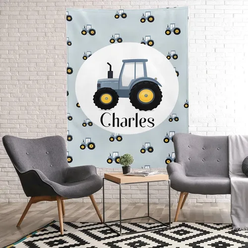 Miniatura 3 de Manta personalizada con patrón de tractores con nombre, manta de forro polar suave para hombres y mujeres, regalo de cumpleaños, boda, 50 x 60