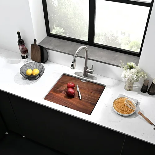 Miniatura 9 de Fregadero de cocina de montaje inferior, fregadero de cocina de 21 x 19 pulgadas, fregadero de cocina de acero inoxidable calibre 16, fregadero