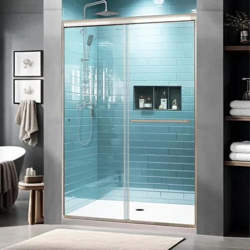 Miniatura 12 de GroGro 56-60" W x 71" H Mampara de ducha giratoria de vidrio semisin marco, vidrio templado transparente de 1/4" (6mm) SGCC, acabado cromo, Cromado