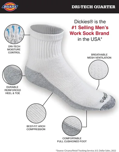 Miniatura 2 de Dickies Men's Dri-tech Moisture Control Quarter Socks Multipack