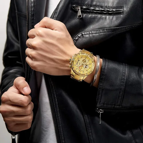 Miniatura 4 de Reloj cronógrafo de cuarzo de lujo para hombre acero inoxidable y metal resistente al agua informal con fecha