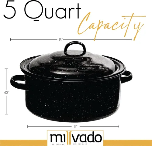 Miniatura 5 de Millvado Olla de Caldo de Granito de 5 Cuartos, Olla de Sopa Antiadherente con Tapa, Utensilios de Cocina de Esmalte Moteado, Olla de Caldo Grande