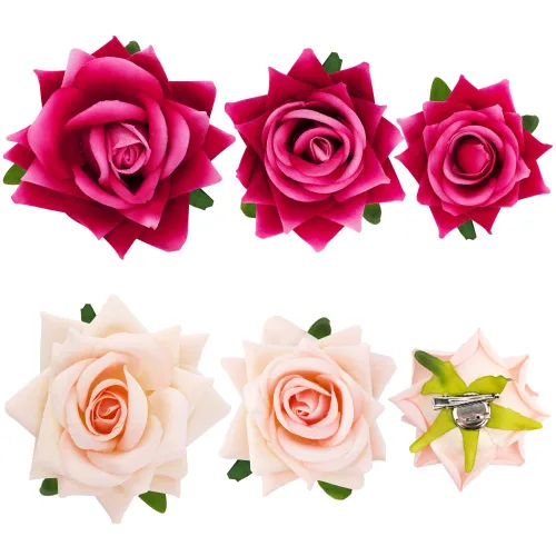 Miniatura 10 de Ahoney 6 pinzas para el cabello de flores negras para mujeres y niñas, accesorios para el cabello negro, flores florales, pinzas de cocodrilo, Beige