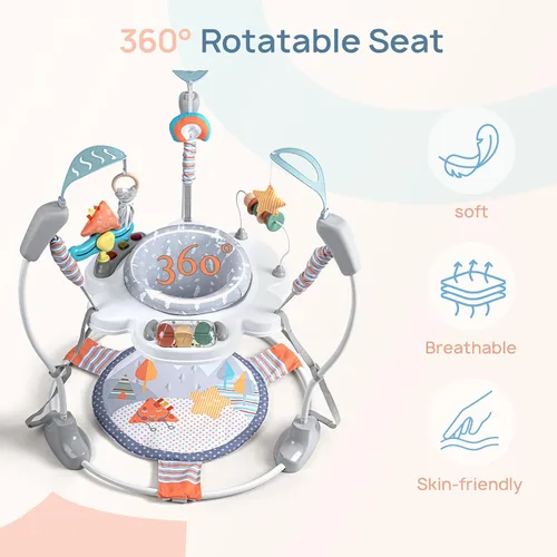 Miniatura 4 de Centro de Actividad para Bebé, Centro de Actividad con Saltador para Bebé con Música, Juguetes Interactivos, Asiento Giratório de 360°, 3 Alturas