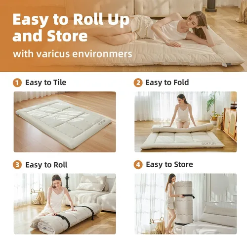 Miniatura 8 de Colchón de tamaño individual japonés para piso tipo futón, colchón de futón plegable para piso, colchón de tatami portátil, cama enrollable