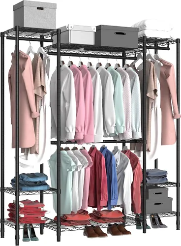 Perchero de ropa resistente para colgar ropa, perchero de metal para ropa, estante de ropa independiente, estante de armario ajustable