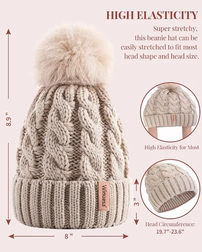 Miniatura 2 de 3 gorros para mujer con pompón, gorro de punto para mujer invierno y otoño, sombreros de invierno cálidos de moda para mujer