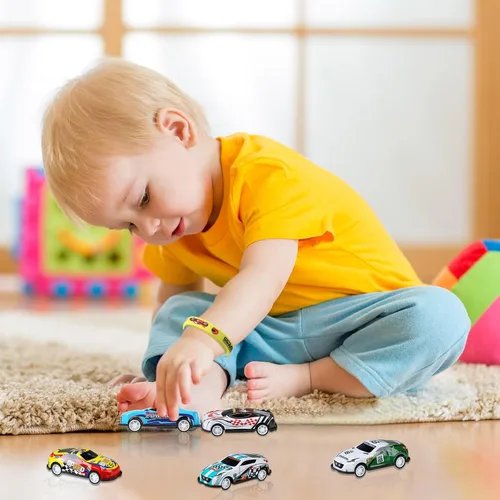 Miniatura 6 de Juego de 98 piezas de suministros de fiesta de autos de carreras, juego de decoración temática de cumpleaños con mini autos de carreras, juguetes