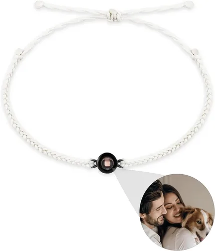 Miniatura 2 de guk Pulsera de proyección de fotos personalizada, ajustable, pulsera de fotos circular personalizada con texto en inglés "I Love You", pulsera