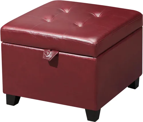 Miniatura 24 de Adeco Otomana moderna de cuero con ruedas, otomana cuadrada negra rodante de 18.8" con almacenamiento, taburete de tocador tapizado acolchado
