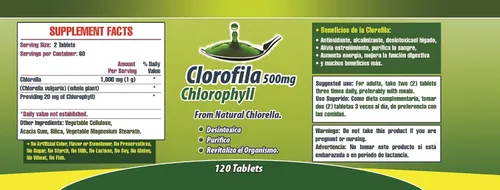 Miniatura 6 de Clorofila en tabletas. Set de 2 frascos con 120 tabletas CADA uno. Desintoxicica y purifica la Sangre, ayuda a la digestión, combate estrenimiento