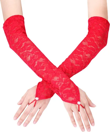 Guantes largos de encaje, guantes de novia para boda, guantes de encaje sin dedos, para mujeres, fiestas, disfraces de los años 20, fiestas de