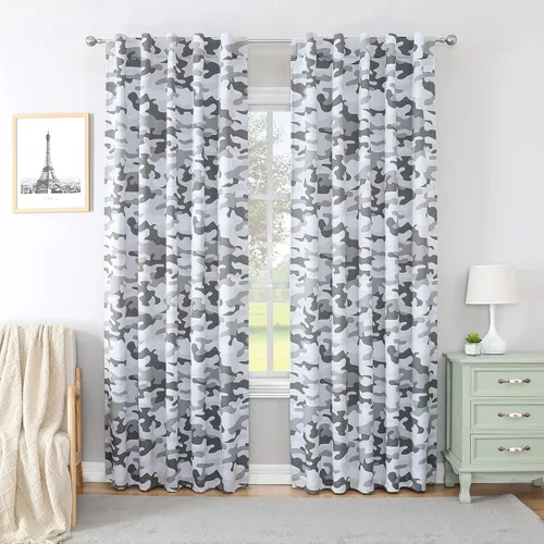 Miniatura 8 de Enactex Cortinas 100% opacas de 84 pulgadas de largo para dormitorio, cortinas con patrón floral plateado para sala de estar, oscurecimiento