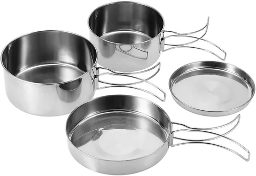 Juego de cocina para acampar, mochilero, kit de utensilios de cocina, 4 piezas, portátil, de acero inoxidable, para acampar, picnic, al aire libre,