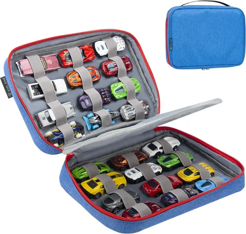 24 autos de almacenamiento fundidos a presión para automóviles fundidos, estuche de almacenamiento compatible con 24 autos fundidos a presión, Azul