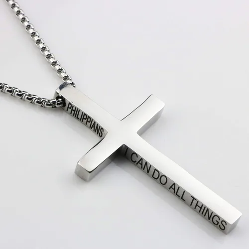 Miniatura 3 de Collar con dije de cruz cristiana para hombre de acero inoxidable chapado en oro o plata o negro religioso y minimalista para joyería de bautismo