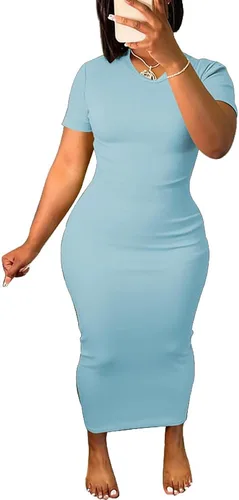 Miniatura 12 de Women's Casual Short Sleeve Dress T Shirt Bodycon Dresses V Neck Maxi Sundress Basic Party Club Dress