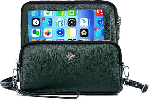 Cuero genuino pantalla táctil teléfono bolso bolso bolso cartera cartera para mujeres niñas