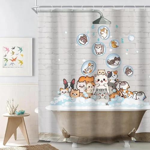 Miniatura 14 de SVBright - Cortina de regadera con diseño de gato para niños, 60 pulgadas de ancho x 72 pulgadas de largo, diseño de animales de dibujos animados