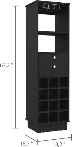 Miniatura 2 de FM FURNITURE Hype - Armario de bar con 12 cubos de vino, 2 cajones, estante de vidrio y estante, color negro