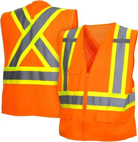 Miniatura 3 de Pyramex Safety RCZ2420X3 RCZ24 - Chaleco naranja de alta visibilidad con cinta reflectante en contraste, talla 3XL Lima