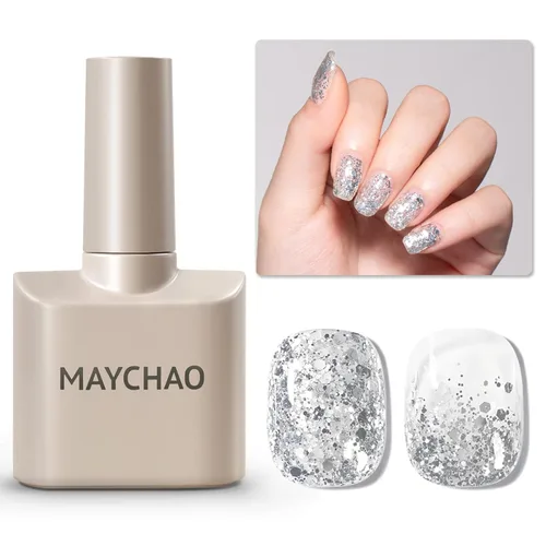 Miniatura 20 de MAYCHAO Esmalte de uñas de gel con purpurina de oro rosa de 0.5 fl oz, 1 esmalte de gel de oro rosa brillante, esmalte de uñas LED UV, arte de uñas