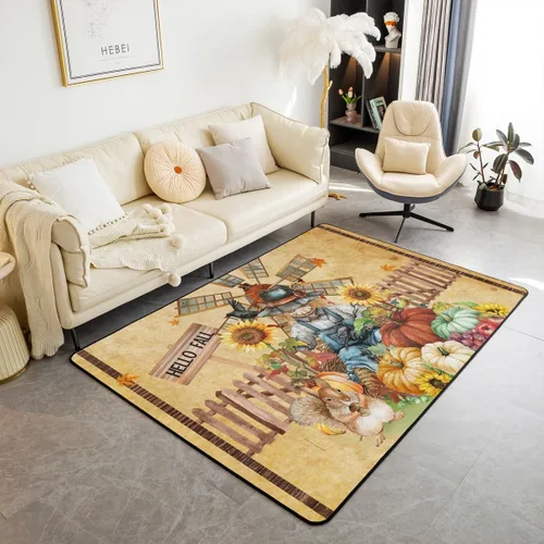 Miniatura 12 de Bonita alfombra de pavo de 3 x 5 para niños y niñas, alfombra de cosecha de Acción de Gracias, alfombra de decoración de otoño antideslizante