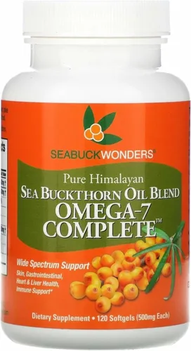 SEABUCKWONDERS Aceite orgánico de espino amarillo omega-7 completo, 120 cápsulas blandas, suministro para 60 días, con Omega 3, 6 y 9, soporta el