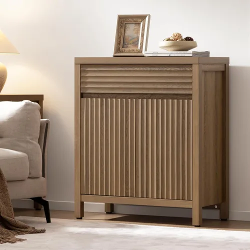 Miniatura 15 de SICOTAS - Aparador de buffet con cajón - Aparador estriado moderno con puertas y estantes ajustables, credenza de estilo casa de campo para barra