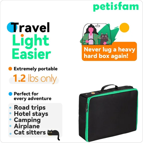 Miniatura 2 de Arenero portátil de viaje para gatos con tapa para contener arena y olor. Fácil de transportar, limpiar y almacenar. Ideal para viajes en auto, Negro