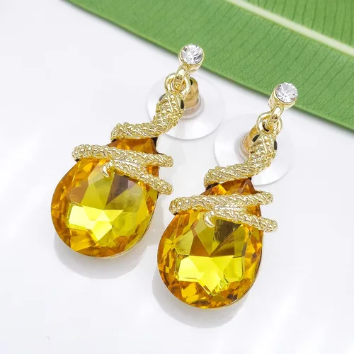 Miniatura 77 de Navachi Pendientes colgantes de gota de serpiente con forma de pera multicolor de cristal chapado en oro de 18 quilates