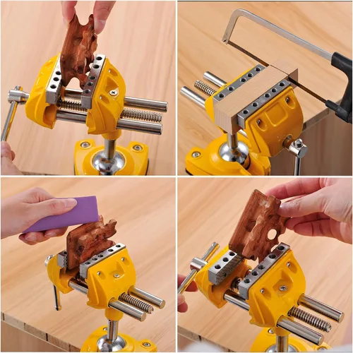 Miniatura 5 de MAXMAN Tornillo de banco de 3 pulgadas, abrazadera de banco resistente para el hogar con base giratoria de 360°, tornillo de mesa de acero fundido