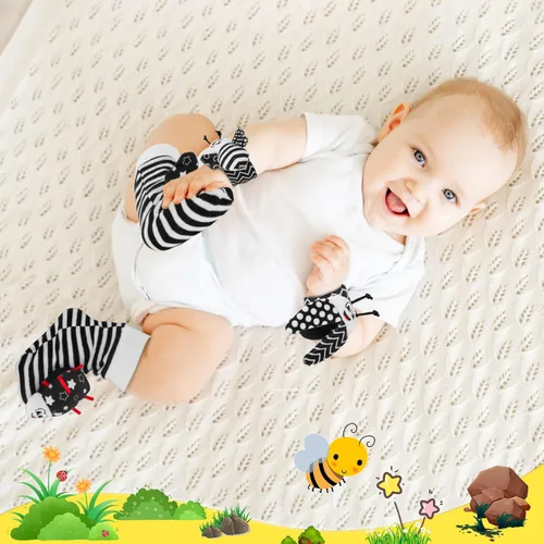 Miniatura 4 de Juguetes para bebés de 0 a 6 meses – Juego de calcetines de sonajero de muñeca de alto contraste para bebés de 3 meses, sonajeros sensoriales