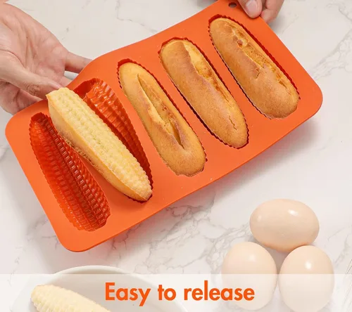 Miniatura 5 de Webake Juego de 2 moldes de silicona para pan de mazorca de maíz para hornear maíz para perros, pan de maíz del sur