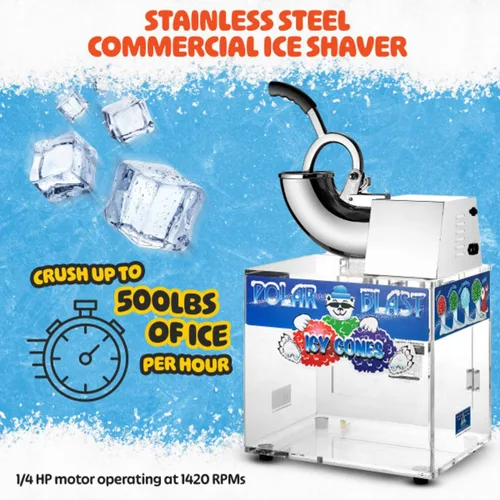Miniatura 3 de Máquina de conos de nieve Polar Blast - Fabricante de hielo triturado acrílico, tritura hasta 500 libras de hielo por hora para fiestas, eventos