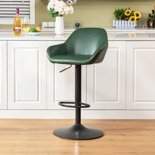 Miniatura 25 de Glitzhome Taburete de bar giratorio, taburetes de bar ajustables con soporte trasero y reposapiés, silla de bar tapizada de piel sintética