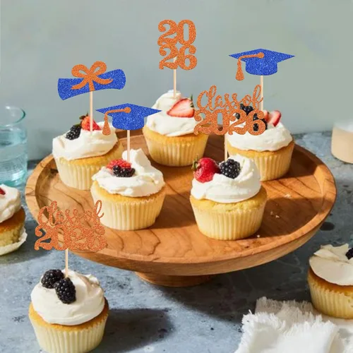 Miniatura 5 de 36 piezas con purpurina 2026 temática de graduación 2026 para cupcakes, diploma de clase de 2026, para graduación de 2026, suministros de decoración