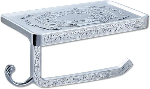 Miniatura 2 de Soporte de papel higiénico con estante para teléfono y gancho, estilo vintage, accesorios de baño reversibles (acabado cromado)