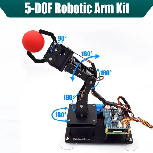 Miniatura 7 de Adeept Kit de brazo robótico 5-DOF compatible con Raspberry Pi 4 B 3 B+ B A+, programable DIY Codificación STEM Educativa 5 Axis Robot Arm con Negro
