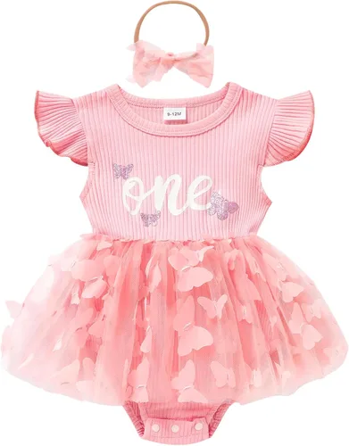 Miniatura 29 de GRNSHTS Traje de bebé niña 1er cumpleaños traje acanalado tul mameluco princesa pastel Smash sesión de fotos ropa + diadema