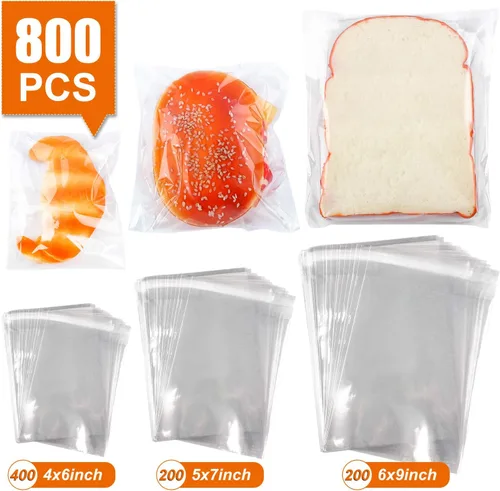 Miniatura 8 de 800 piezas de bolsas transparentes resellables de celo/celofán de 3 tamaños con 4×6, 5×7, 6×9 pulgadas, ideales para panadería, aperitivos, velas
